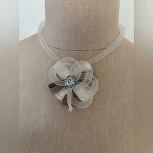 White Flower Mesh Necklace. Hand Crafted by European Artist.  NWOT